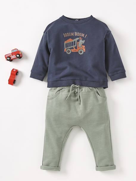 Babybroek uit molton voor jongens baksteen+donker lindegroen+gechineerd lichtgrijs+karamel+leiblauw+Marine grijs+zandbeige - vertbaudet enfant 