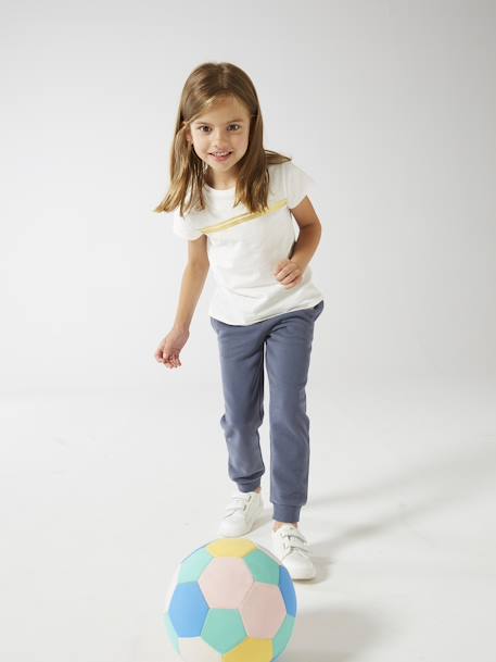 Iriserend gestreept sportshirt voor meisjes ecru+gemêleerd grijs+lila+roze (poederkleur) - vertbaudet enfant 