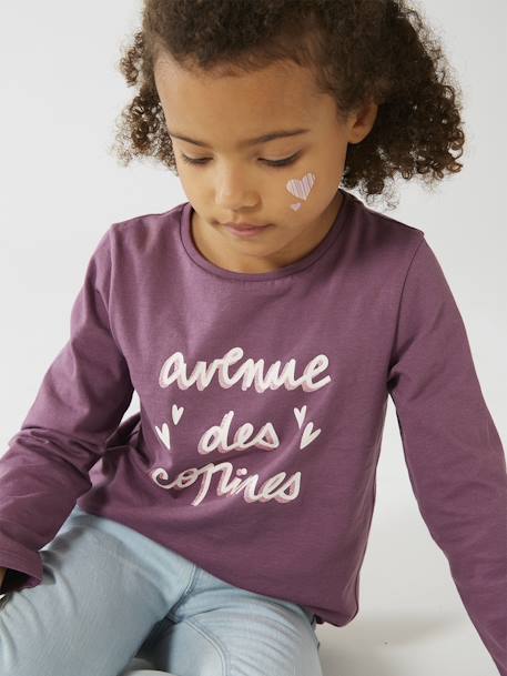 T-shirt met tekst voor meisjes brons+grijsblauw+paars+rozenhout - vertbaudet enfant 