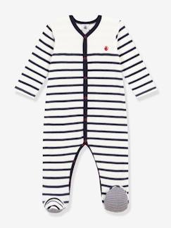 Baby-Pyjama, surpyjama-Gestreepte fluwelen babypyjama PETIT BATEAU