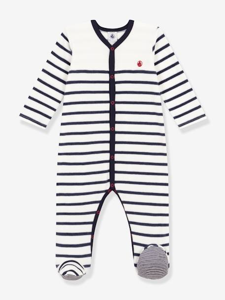 Gestreepte fluwelen babypyjama PETIT BATEAU wit, bedrukt - vertbaudet enfant 