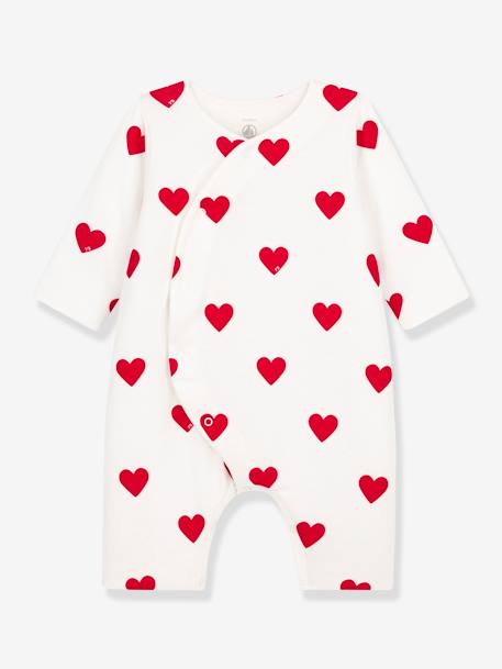 Lange babypyjama met hartjes in rib PETIT BATEAU wit, bedrukt - vertbaudet enfant 