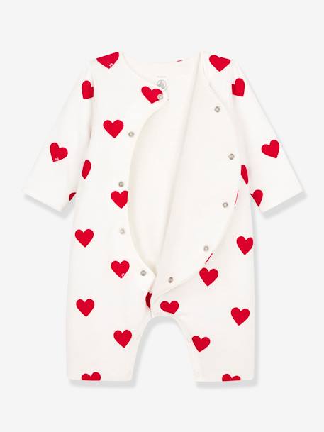 Lange babypyjama met hartjes in rib PETIT BATEAU wit, bedrukt - vertbaudet enfant 