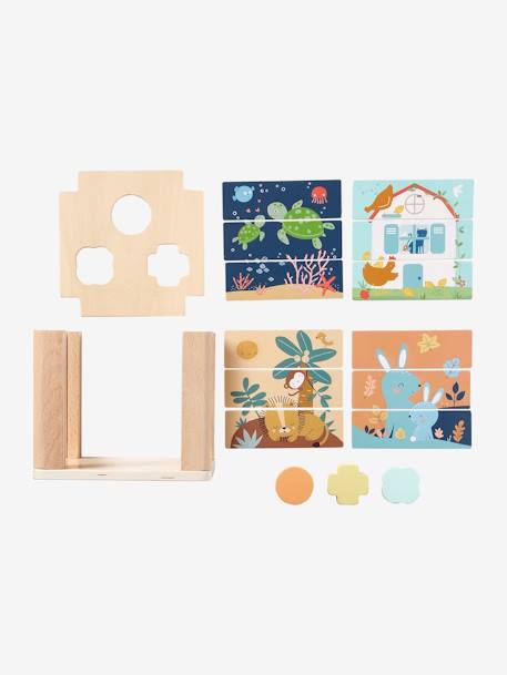 Activiteitenkubus 2-in-1: Puzzels en vormen om in te voegen in FSC® hout groen - vertbaudet enfant 