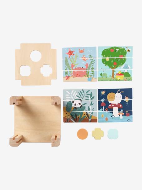 Activiteitenkubus 2-in-1: Puzzels en vormen om in te voegen in FSC® hout groen - vertbaudet enfant 