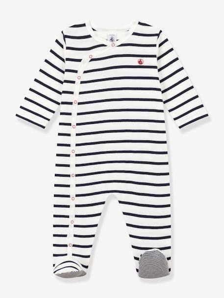 Gestreepte babypyjama met ribboord PETIT BATEAU wit, bedrukt - vertbaudet enfant 