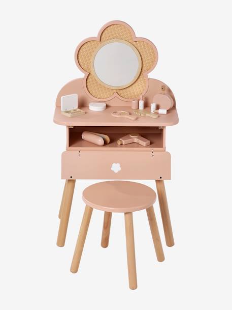 Rieten kaptafel + accessoires in FSC® hout rozen+wit - vertbaudet enfant 