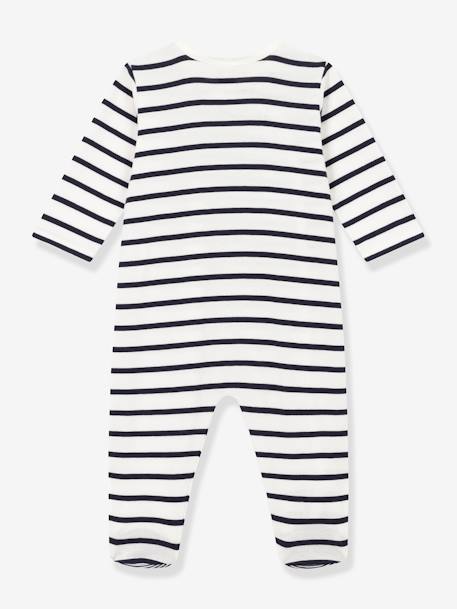 Gestreepte babypyjama met ribboord PETIT BATEAU wit, bedrukt - vertbaudet enfant 