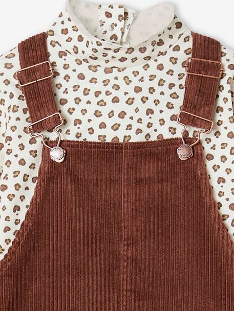 Set shirt en overall in velours voor meisjes chocoladebruin+nachtblauw - vertbaudet enfant 