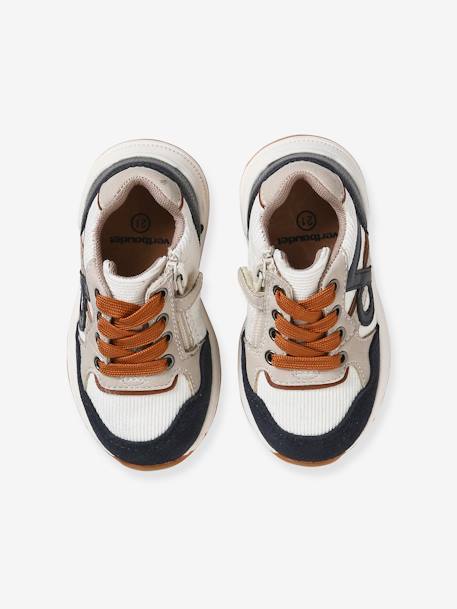 Babysneakers met veters en rits ecru+jeansblauw - vertbaudet enfant 