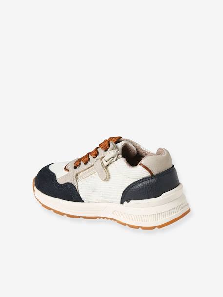 Babysneakers met veters en rits ecru+jeansblauw - vertbaudet enfant 