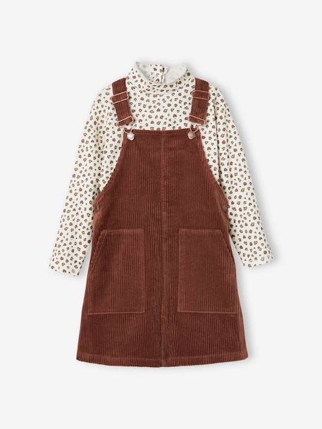 Set shirt en overall in velours voor meisjes chocoladebruin+nachtblauw - vertbaudet enfant 