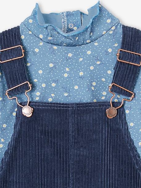 Set shirt en overall in velours voor meisjes chocoladebruin+nachtblauw - vertbaudet enfant 
