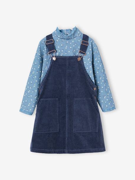 Set shirt en overall in velours voor meisjes chocoladebruin+nachtblauw - vertbaudet enfant 