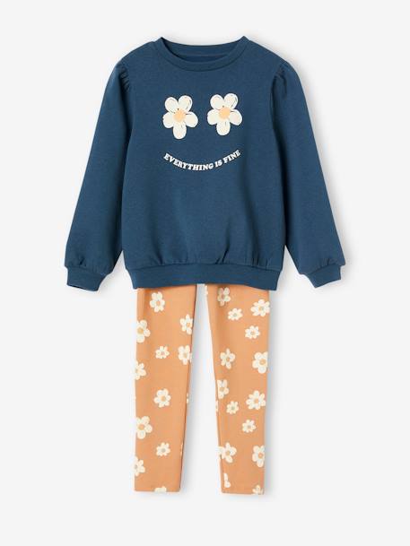 Set voor meisjes bedrukte sweater + legging marineblauw+rozenhout - vertbaudet enfant 