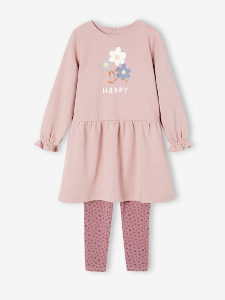 Set: fleece jurk en legging inktzwart+rozenhout - vertbaudet enfant 