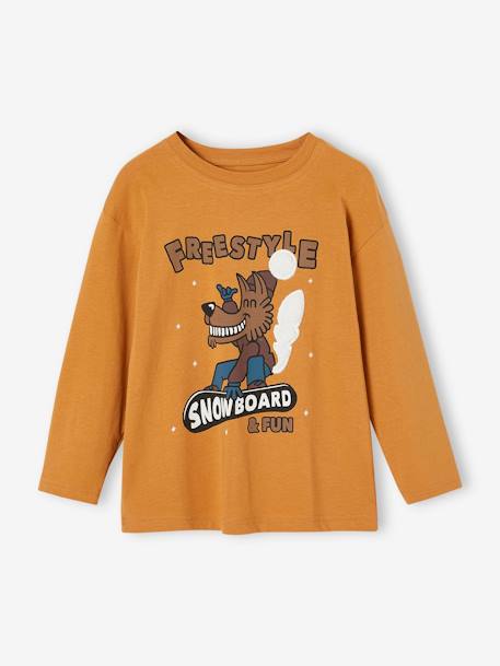 Jongens-T-shirt met fantasieprint van gerecycled katoen grijsblauw+pecannoot - vertbaudet enfant 