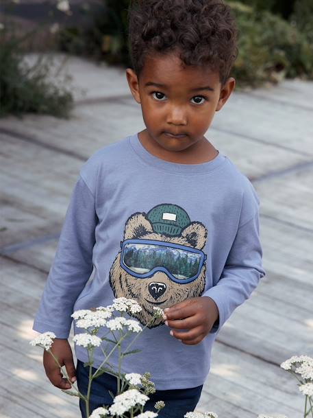 Jongens-T-shirt met fantasieprint van gerecycled katoen grijsblauw+pecannoot - vertbaudet enfant 