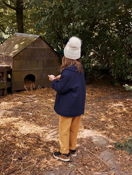 Ribfluwelen paperbag broek voor meisjes mosterdgeel+nachtblauw+rozenhout - vertbaudet enfant 