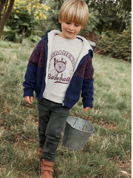 Jongenshoodie met ritssluiting met sherpavoering gemêleerd grijs+marineblauw - vertbaudet enfant 