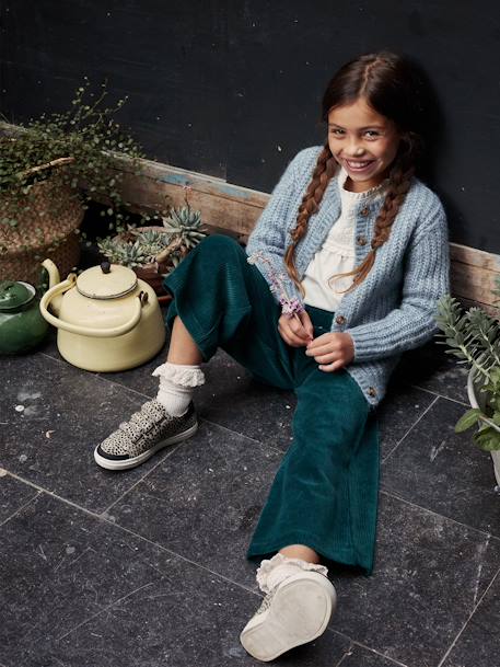 Set van 2 paar hoge meisjessokken in tricot met ajour en kant marineblauw - vertbaudet enfant 