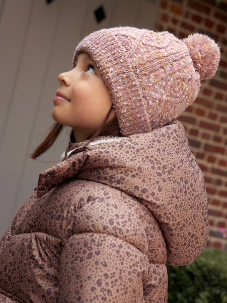 Meisjesmuts + snood + wanten/handschoenen van kabelbreisel voor meisjes zachtpaars - vertbaudet enfant 