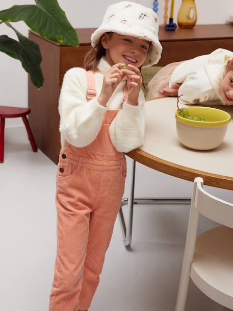 Sherpa bob met geborduurde bloemen voor meisjes ecru - vertbaudet enfant 