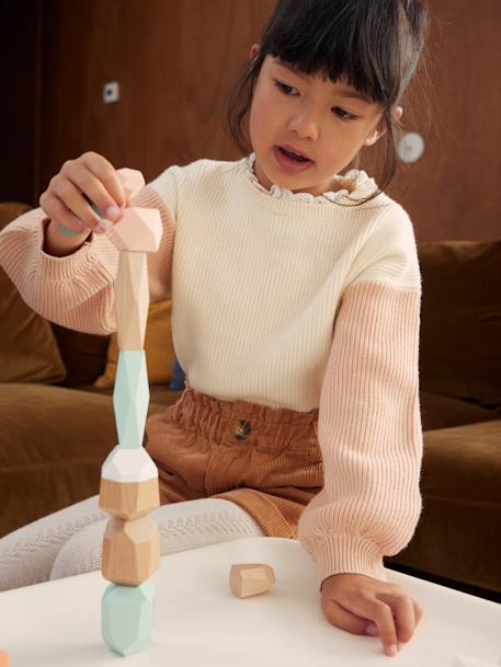 Meisjestrui met losse pasvorm en sierkraag beige (poederkleur)+hemelsblauw+marineblauw, gestreept+snoepjesroze - vertbaudet enfant 