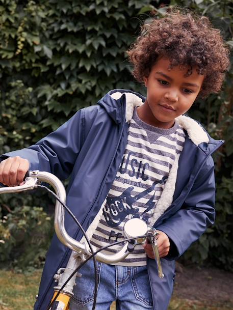 Regenjas met capuchon voor jongens en sherpa voering nachtblauw - vertbaudet enfant 