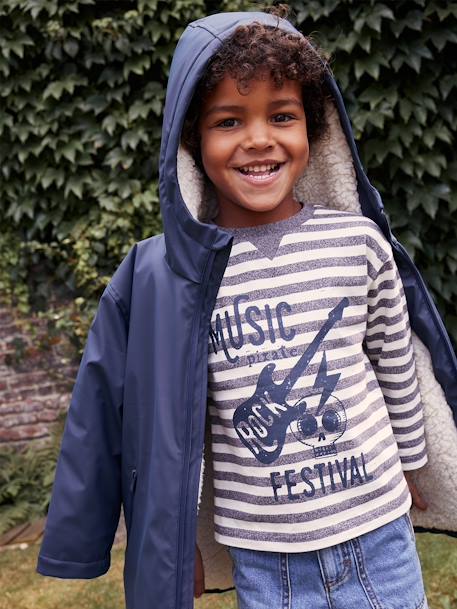 Gestreept T-shirt met 'rock rebel' motief jongens grijs, gestreept - vertbaudet enfant 