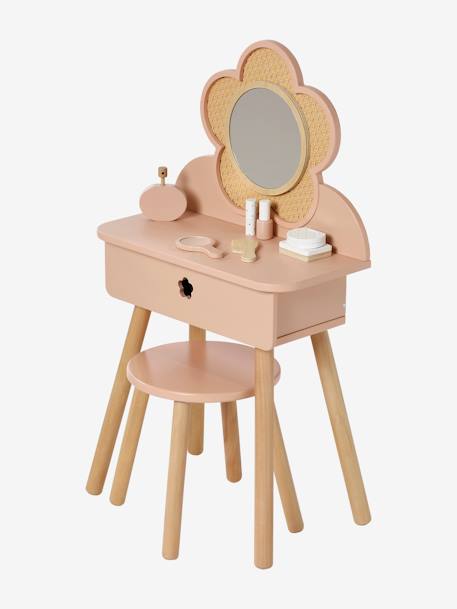 Rieten kaptafel + accessoires in FSC® hout rozen+wit - vertbaudet enfant 