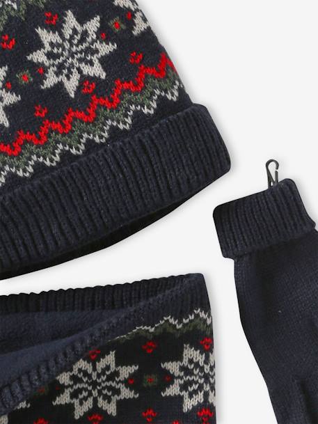 Kerstset 'vlokje' voor jongens met muts, snood en handschoenen marineblauw - vertbaudet enfant 