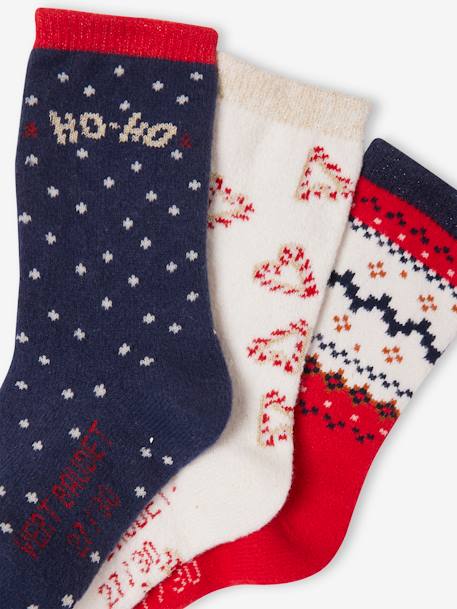 Kerstset Santa Socks met 3 paar halfhoge sokken voor meisjes rood - vertbaudet enfant 