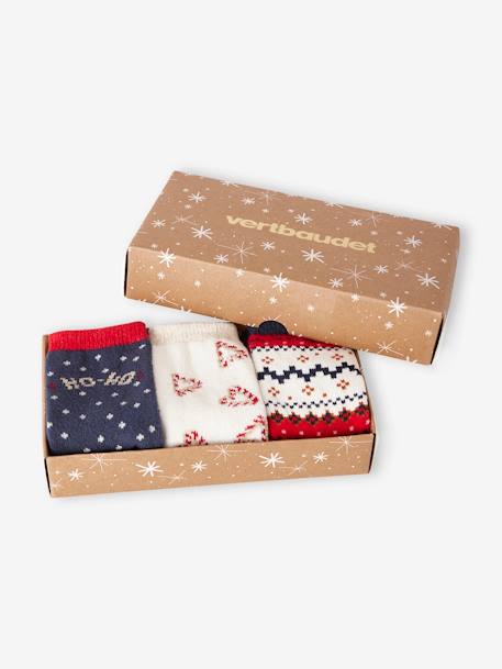 Kerstset Santa Socks met 3 paar halfhoge sokken voor meisjes rood - vertbaudet enfant 