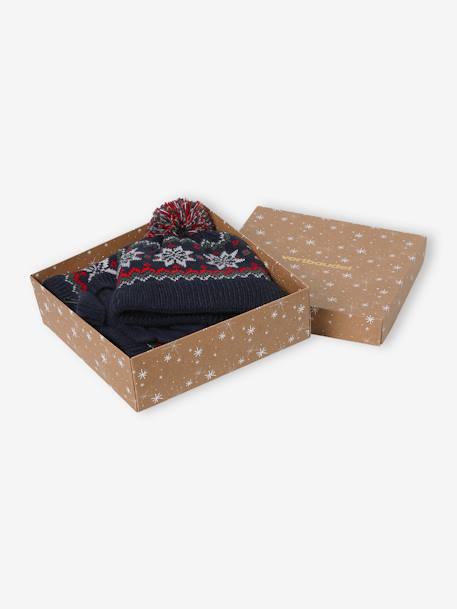 Kerstset 'vlokje' voor jongens met muts, snood en handschoenen marineblauw - vertbaudet enfant 