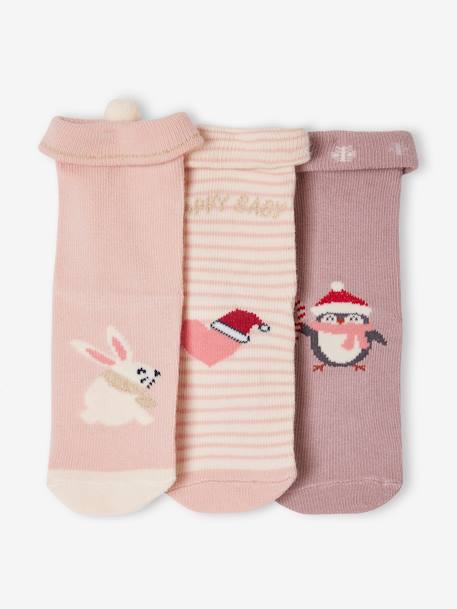 Set met 3 paar kerstsokken babymeisjes oudroze - vertbaudet enfant 