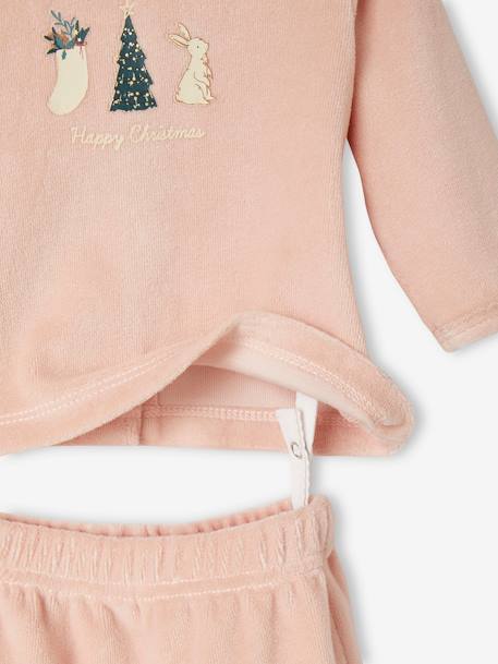 Fluwelen babypyjama in 2 delen voor Kerstmis roze (poederkleur) - vertbaudet enfant 