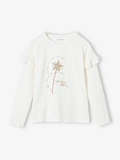 Meisje-T-shirt, souspull-Meisjes-T-shirt met ruches en glitter toverstaf