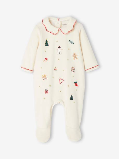 Geborduurde kerstpyjama voor baby's van fluweel ecru - vertbaudet enfant 