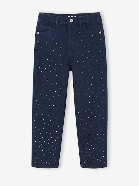 Mom-broek met strass voor meisjes marineblauw - vertbaudet enfant 