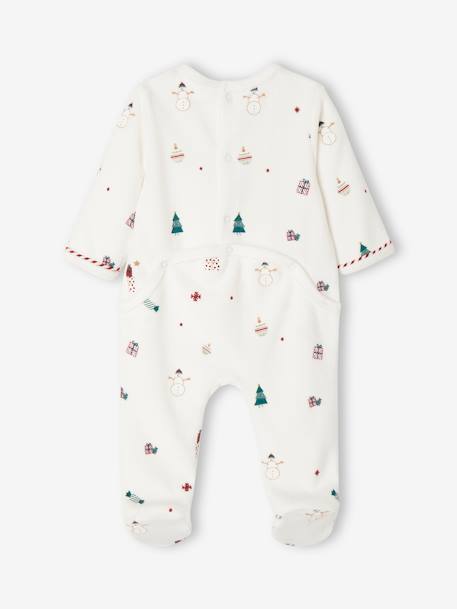 Kerstcadeauset voor baby fluwelen pyjamapakje + slabbetje ecru - vertbaudet enfant 