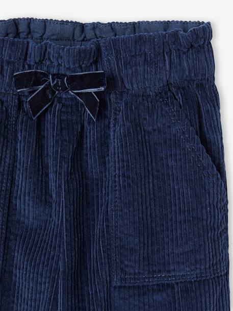 Ribfluwelen paperbag broek voor meisjes mosterdgeel+nachtblauw+rozenhout - vertbaudet enfant 