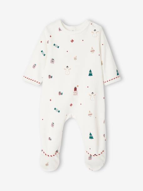 Kerstcadeauset voor baby fluwelen pyjamapakje + slabbetje ecru - vertbaudet enfant 