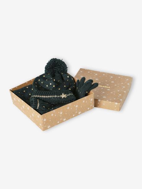 Kerstset 'ster' voor meisjes met muts, snood en handschoenen groen - vertbaudet enfant 