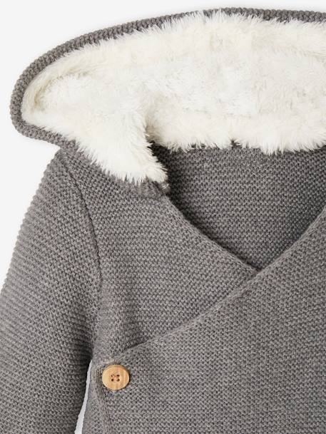 Vest met capuchon met imitatiebontvoering beige+gemêleerd grijs+lichtroze+nachtblauw - vertbaudet enfant 