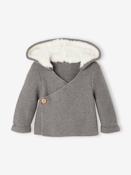 Vest met capuchon met imitatiebontvoering beige+gemêleerd grijs+lichtroze+nachtblauw - vertbaudet enfant 