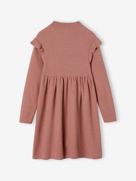 Jurk met ruches van tricot roze (poederkleur)+rozenhout - vertbaudet enfant 