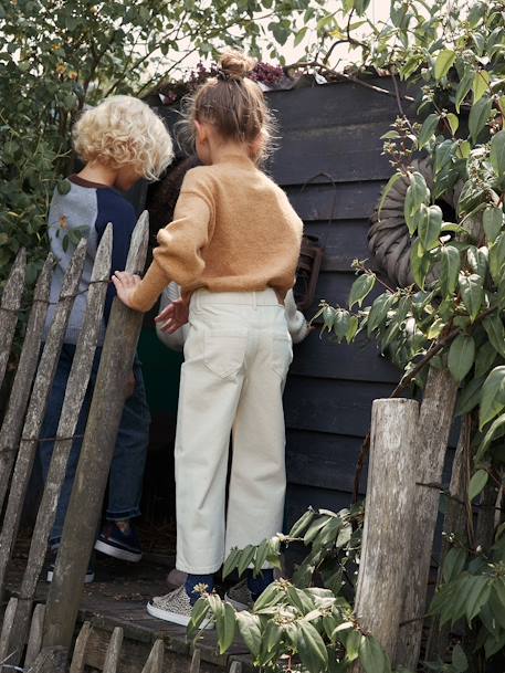 Wijde meisjesbroek ecru+karamel+rozenhout+snoepjesroze - vertbaudet enfant 