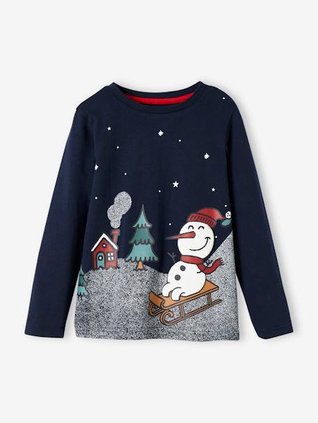 Kerstman T-shirt voor jongens marineblauw - vertbaudet enfant 