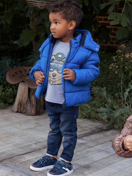 Fleecebroek met denim look met warme binnenkant ongewassen denim+stone - vertbaudet enfant 